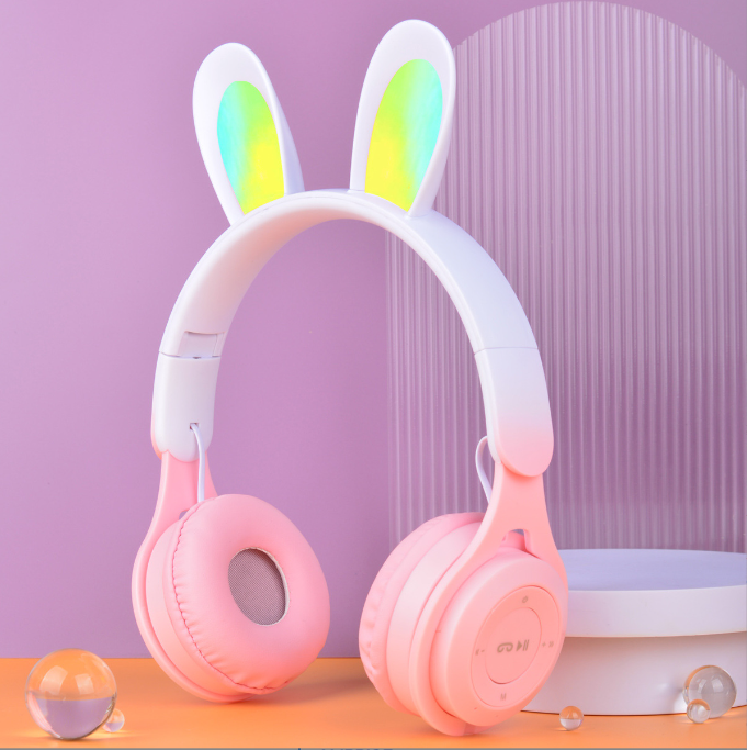 M6R Rabbit Ear Luminous Bluetooth Headset Gradient LED Online Class Children Headworn Wireless Headset eprolo
