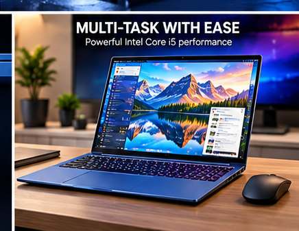Laptop in a desk setup for everyday multitasking