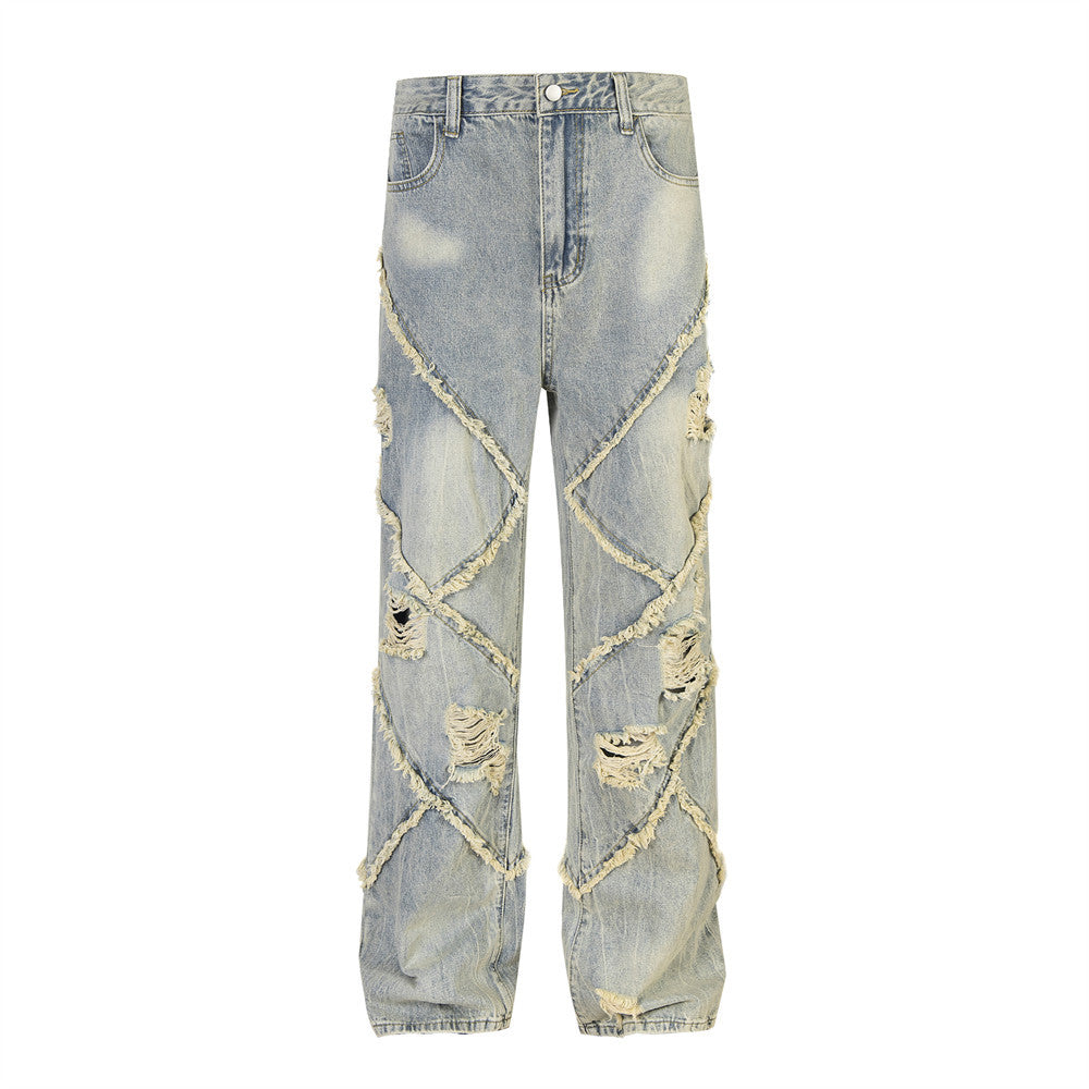 Ripped and frayed denim jeans