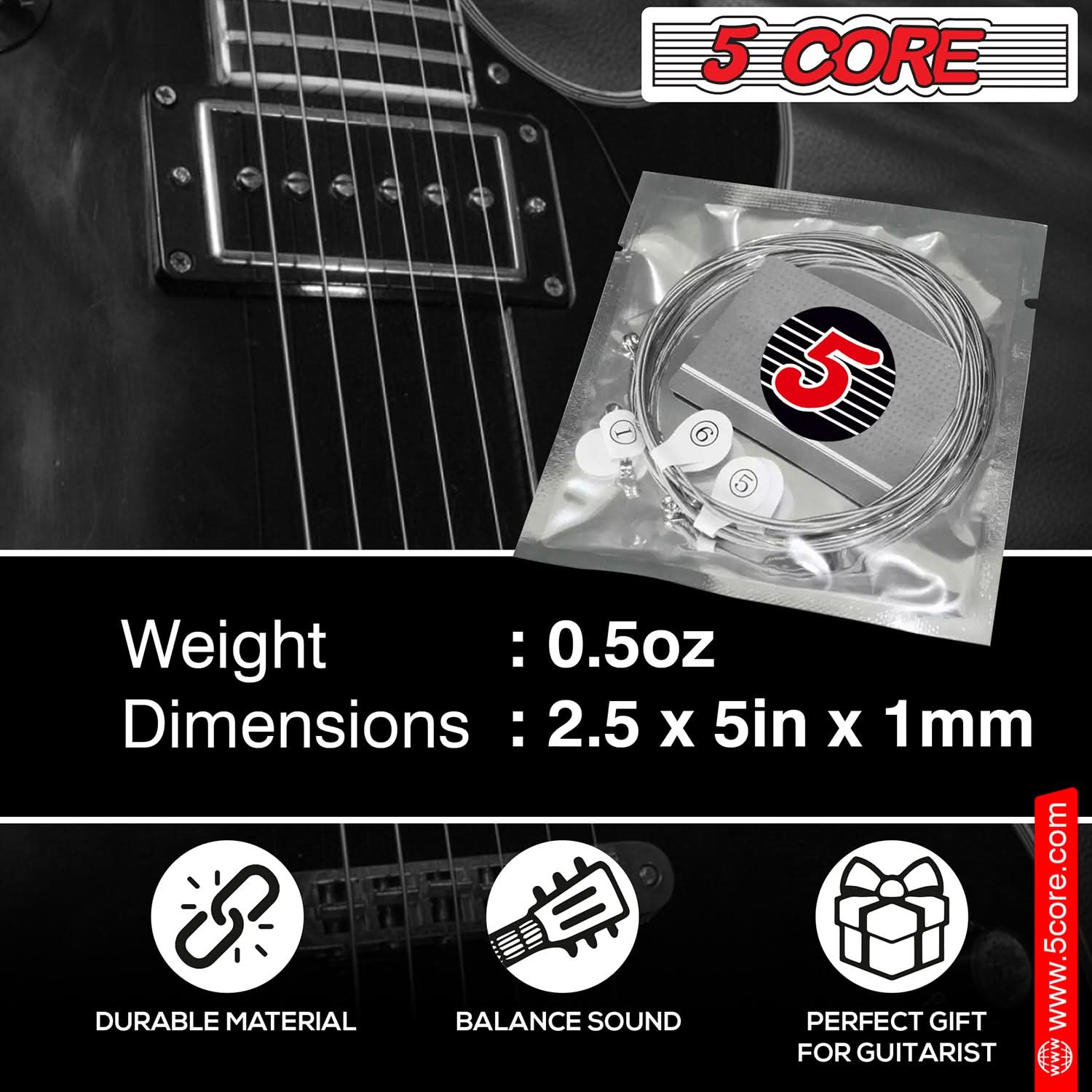 5 Core Electric Guitar Strings for 6 String Guitars Nickel Plated