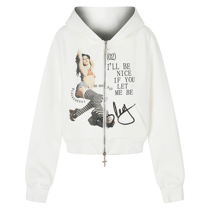 Letter printed light blue hooded jacket product photo
