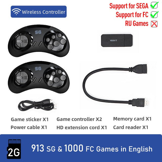 16-bit retro gaming console with wireless controller option