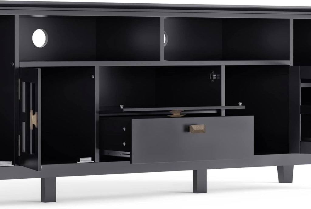 72 Inch Solid Wood TV Stand In Black For 80 Inch TVs