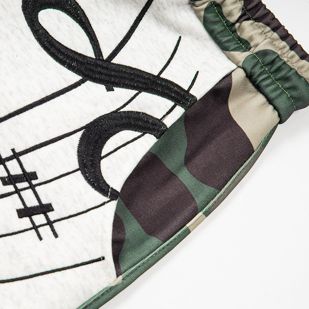 Music note printed camouflage wide leg curved knife pants eprolo