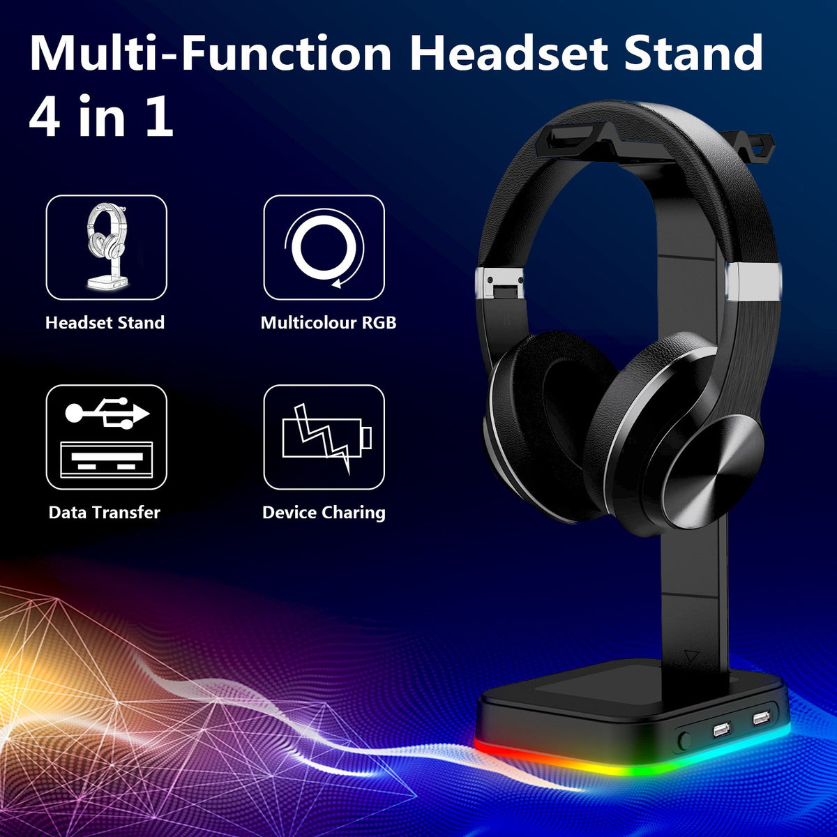 RGB illuminated headphone holder for a desktop setup