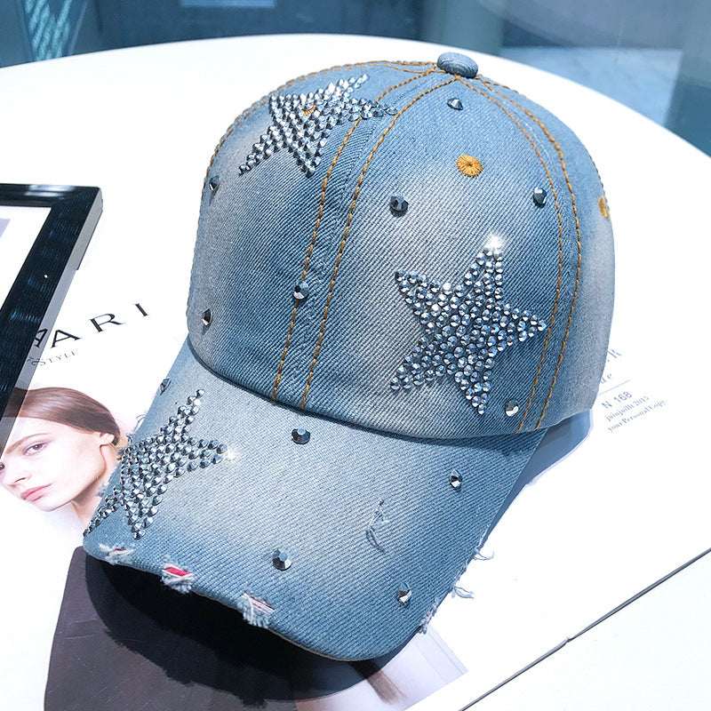 Cowboy Baseball Hat Female Ins Tide Ladies Fashion Sunscreen Rhinestone product photo