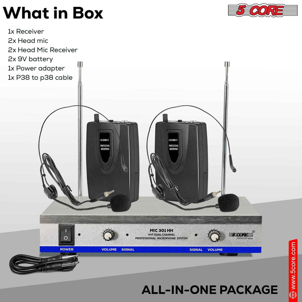 5Core Wireless Microphones w 2 Headset Portable Mini Microfono