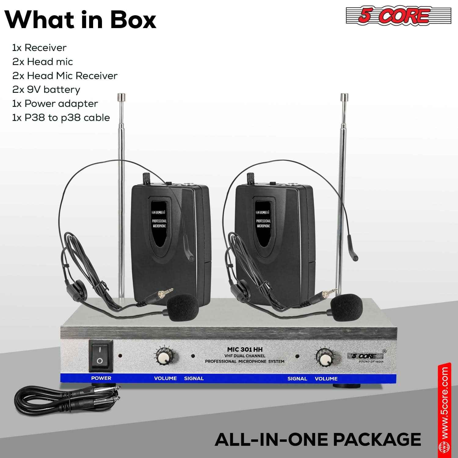5Core Wireless Microphones w 2 Headset Portable Mini Microfono