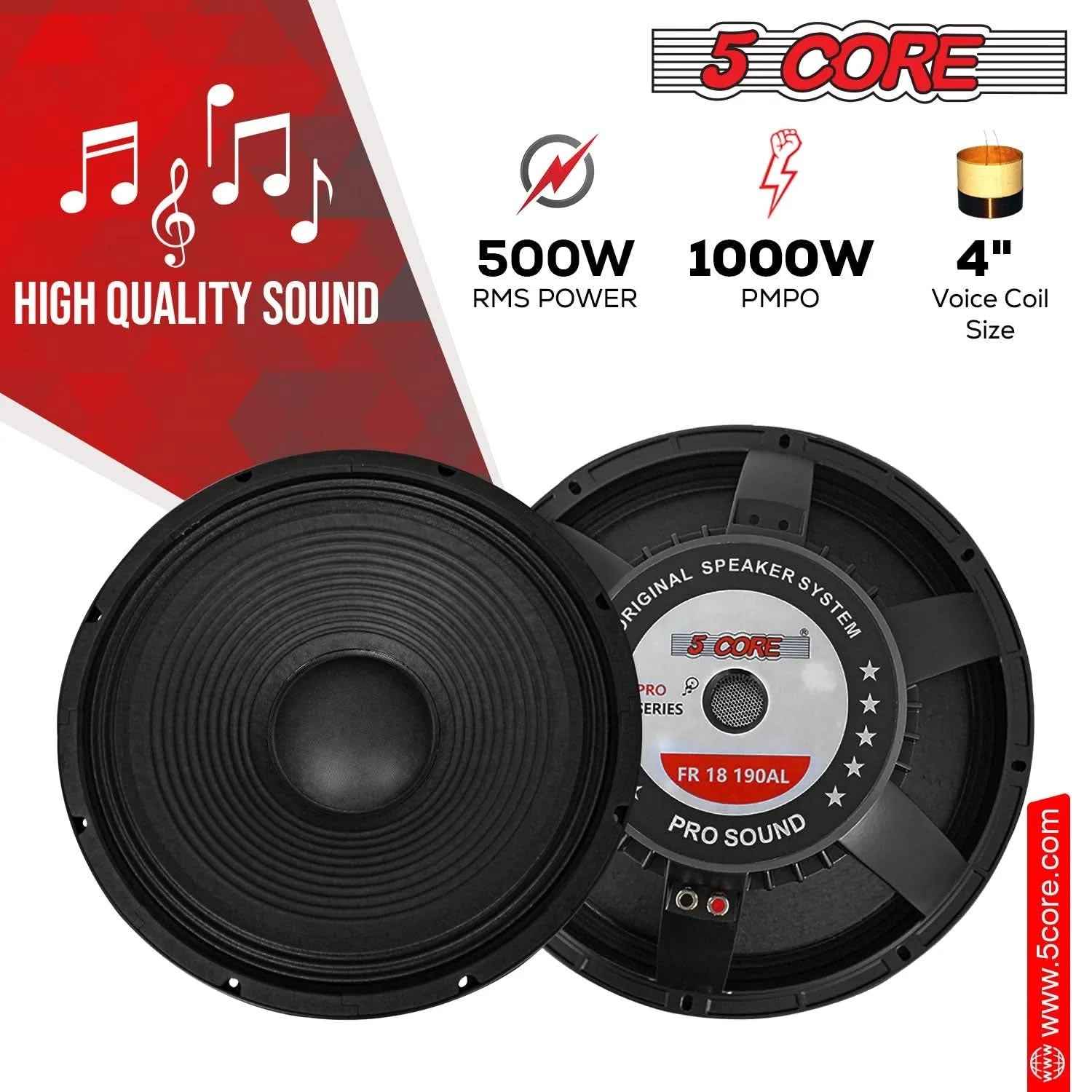 5Core 18 Inch Subwoofer Speaker 1000W Max 8Ohm Full Range Replacement