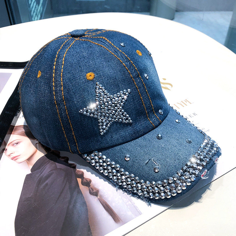 Cowboy Baseball Hat Female Ins Tide Ladies Fashion Sunscreen Rhinestone