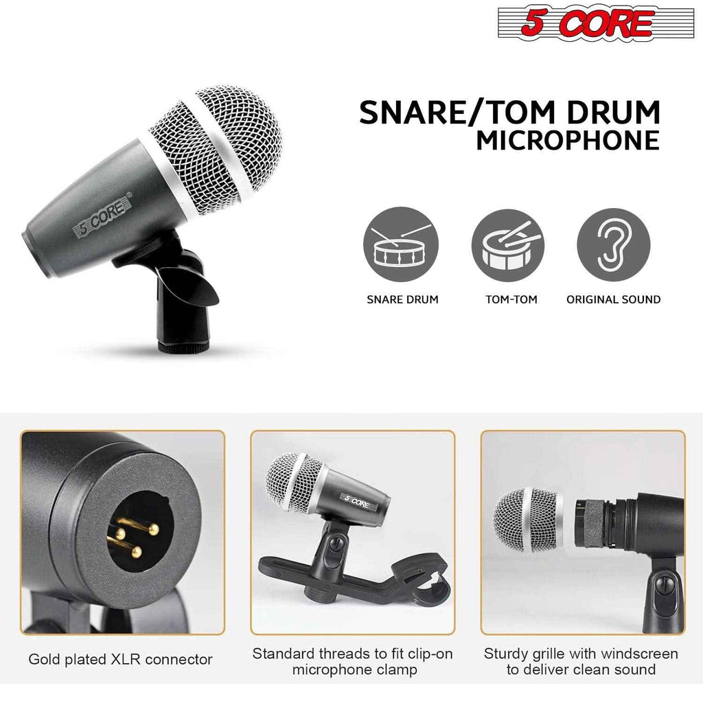 5Core Drum Mic Kit 7 Pcs Kick BassTom Snare Dynamic Mics Instrument