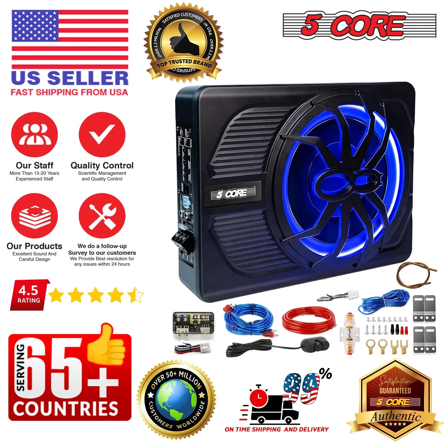 5Core 10 Inch Slim under Seat Car Audio Subwoofer 800W Built in