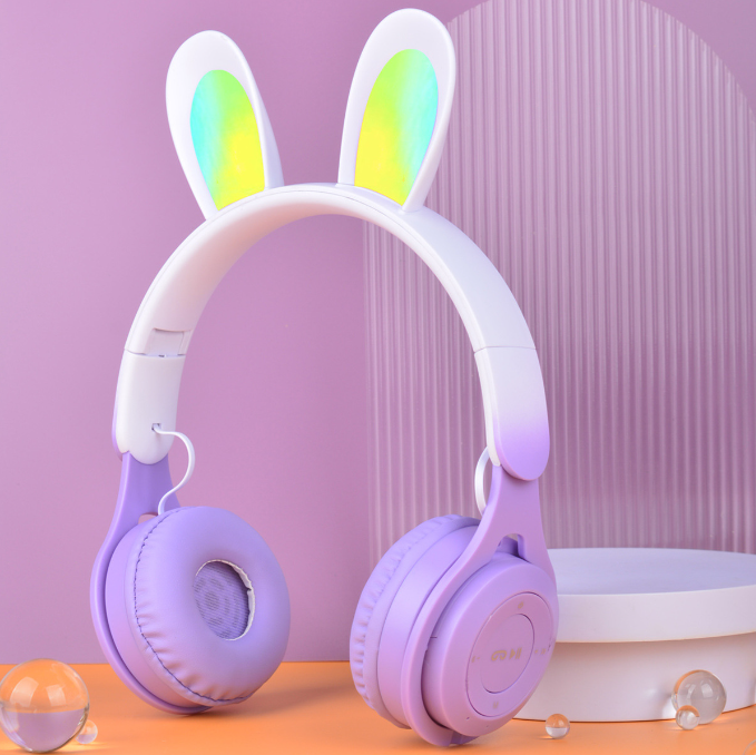 M6R Rabbit Ear Luminous Bluetooth Headset Gradient LED Online Class Children Headworn Wireless Headset eprolo