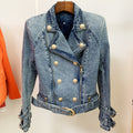 HIGH QUALITY Newest Designer Fashion Designer Jackets Women's Zippers Lion Buttons Biker Denim Motorcycle Jacket product photo