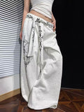 Street Style Pattern Print Detachable Ribbon Multi-Wear Wide Leg Pants eprolo