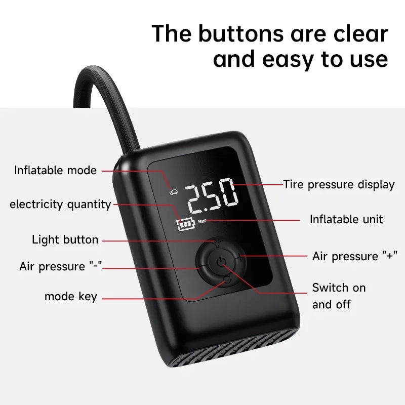 150PSI Rechargeable Electric Tire Pump with Light & LCD: for cars, bikes eprolo