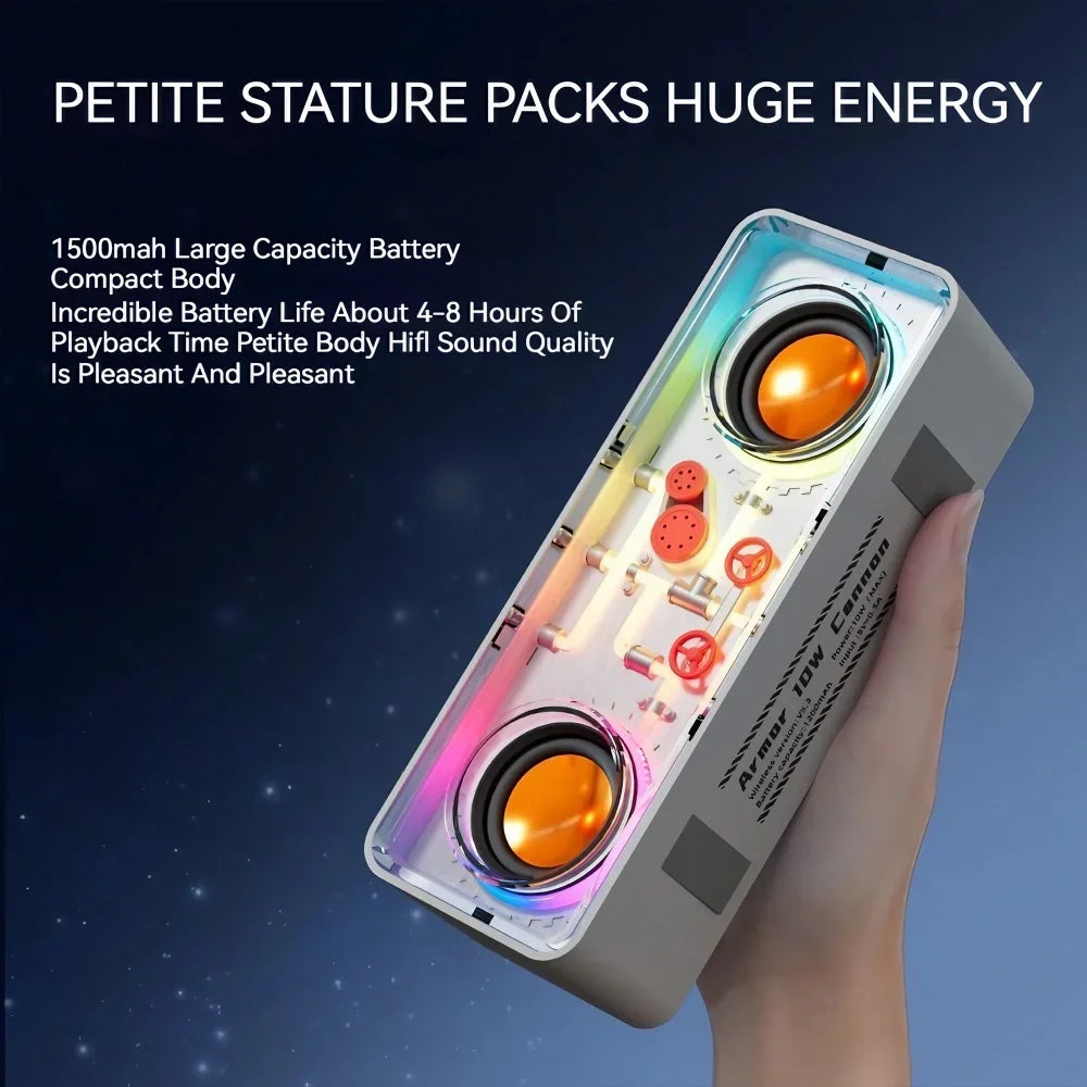 Bass Vibro-sound PUNK Style Dual Speakers Transparent Mechanical Wireless Bluetooth Speakers eprolo