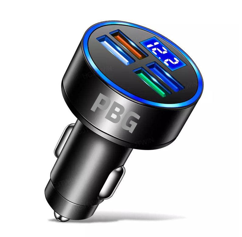 2-PACK PBG 4-Port USB Car Charger with LED Voltage Display - Universal