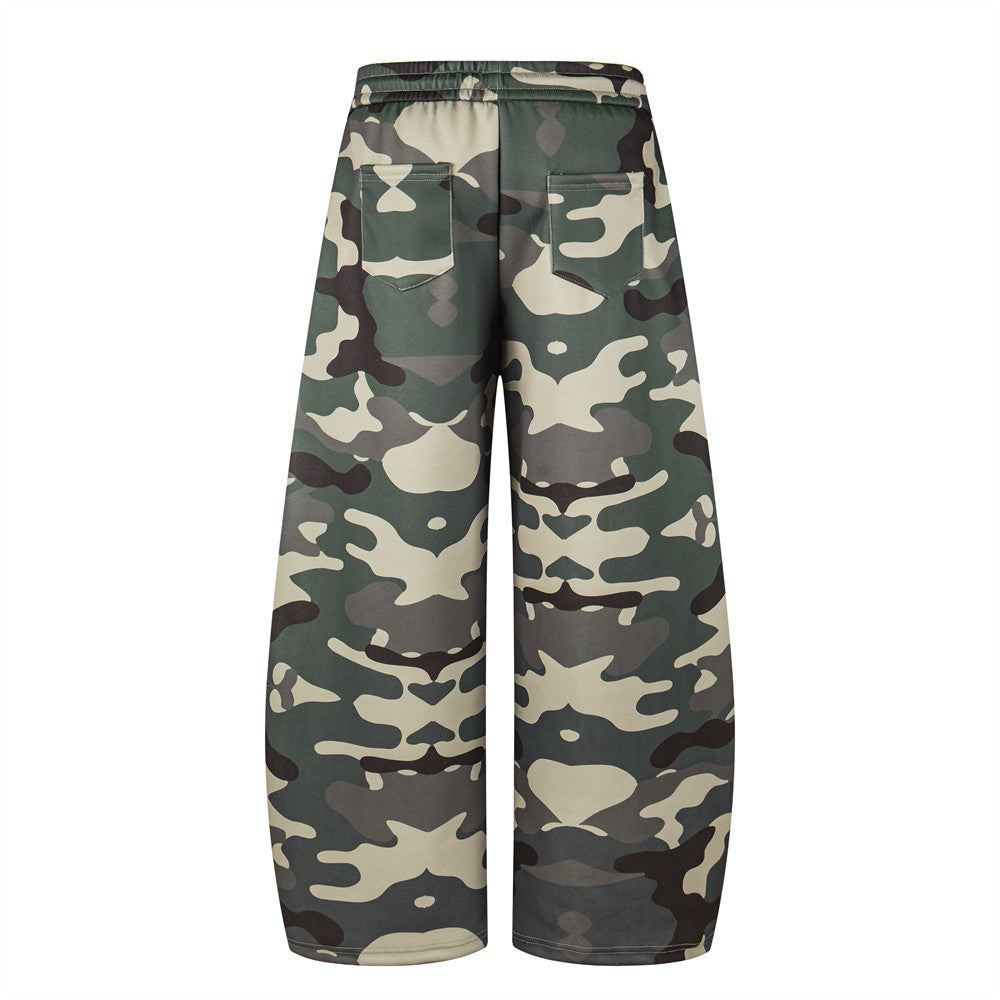 Music note printed camouflage wide leg curved knife pants eprolo