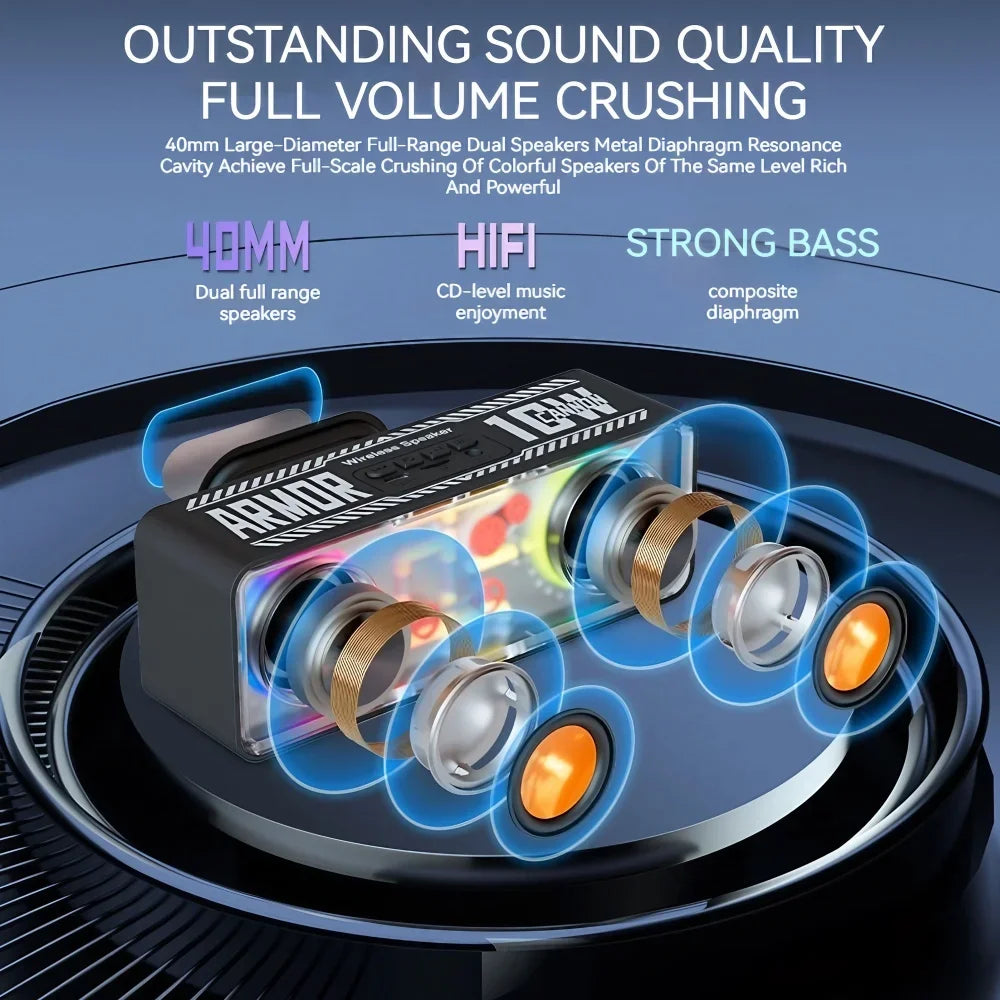 Bass Vibro-sound PUNK Style Dual Speakers Transparent Mechanical Wireless Bluetooth Speakers eprolo