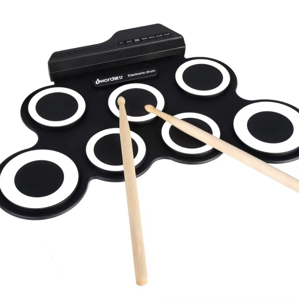 Portable 7-Pad Roll-Up Electronic Drum Set with Headphone Output