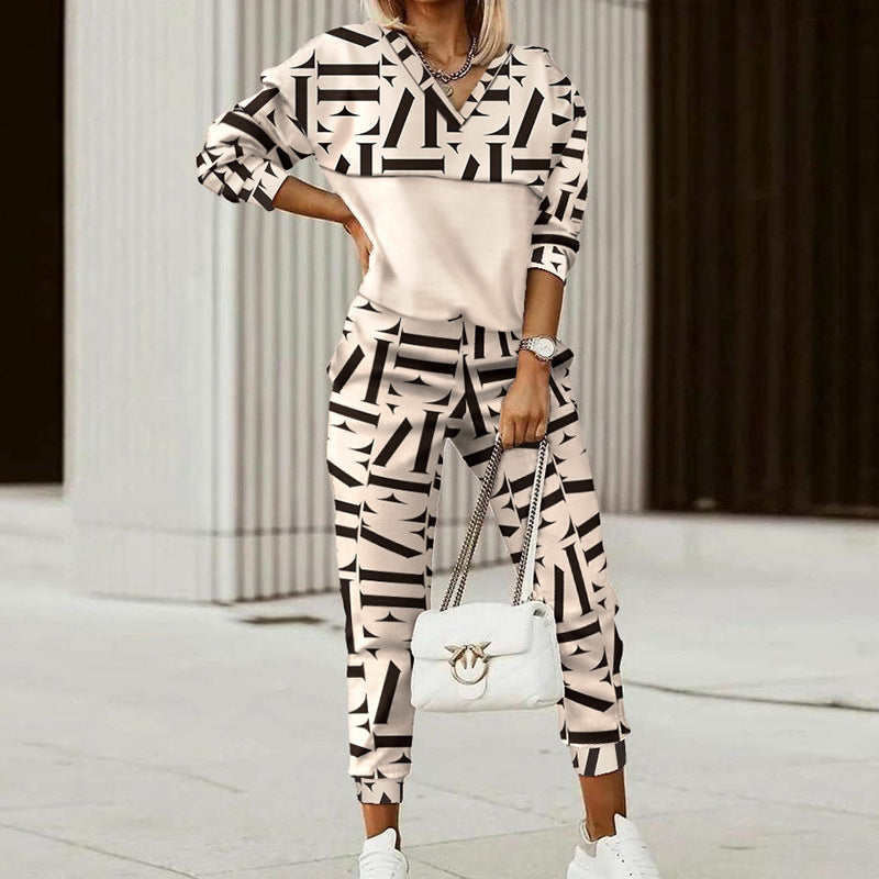 Printed Long Sleeve Fitted Hoodie and Pants Set for Women eprolo