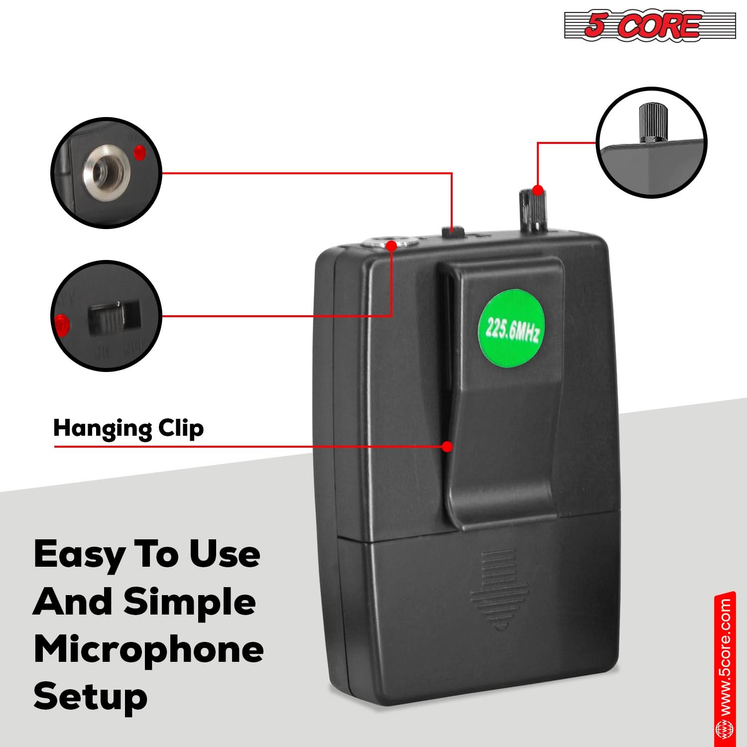 5Core Wireless Microphones w 2 Headset Portable Mini Microfono