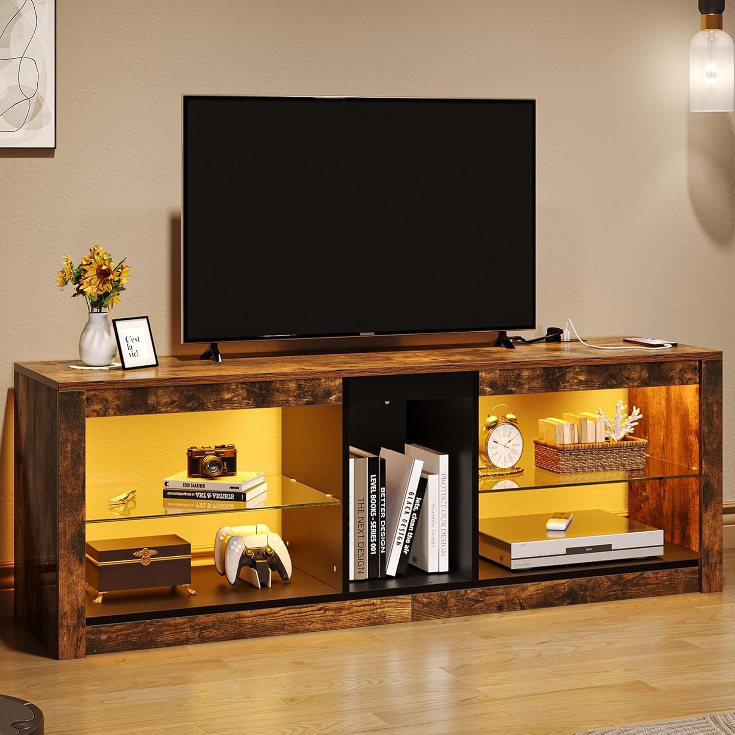 LED TV Stand With RGB Lighting And Power Outlets For 60 Inch TVs