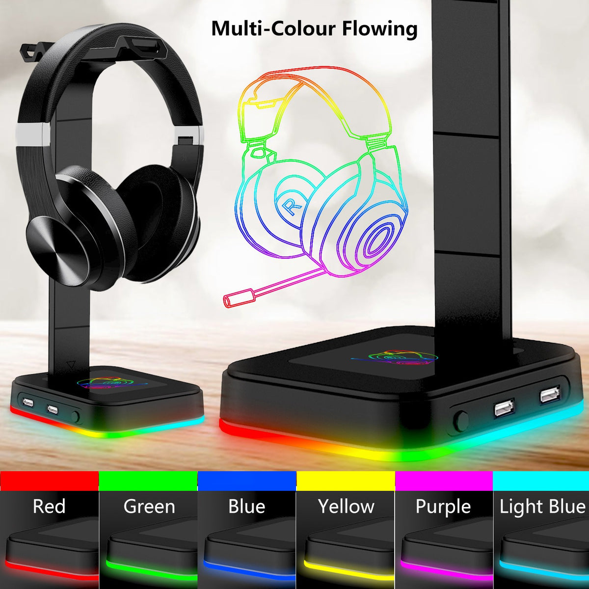 RGB headphone stand with multicolor lighting