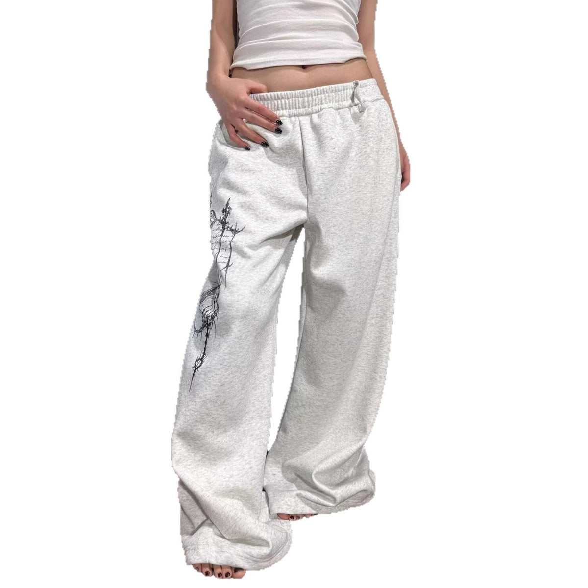 Street Style Pattern Print Detachable Ribbon Multi-Wear Wide Leg Pants eprolo