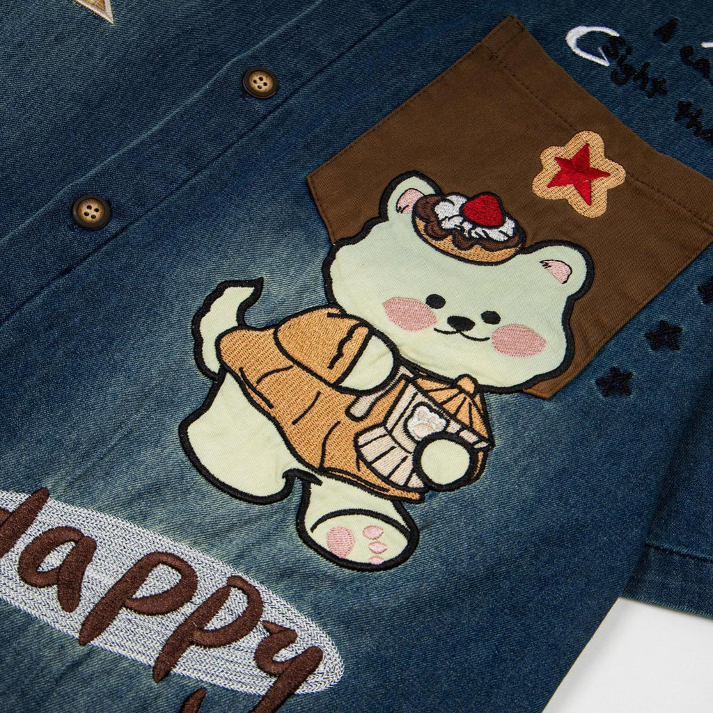 Cloth Embroidered Music Cat Cowboy Shirt