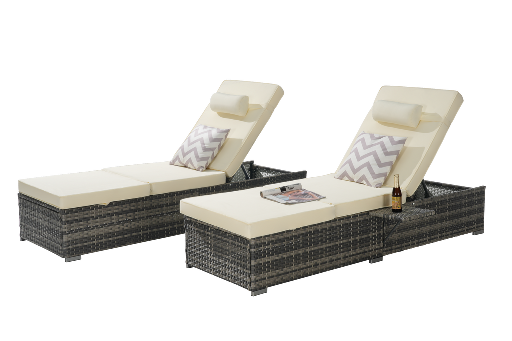 Outdoor Chaise Lounge Chair Set of 2 with Storage Patio Pool Chairs