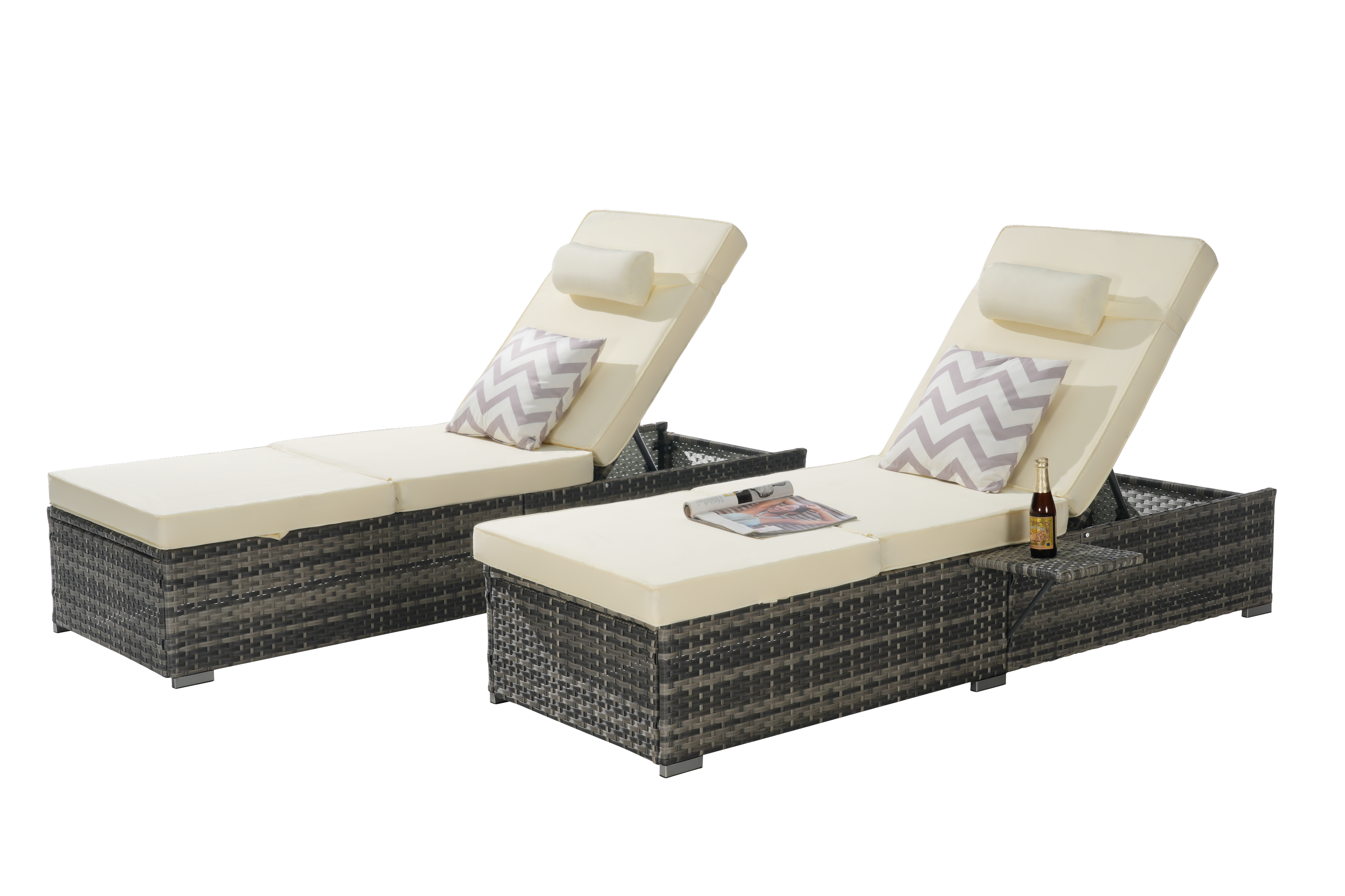 Outdoor Chaise Lounge Chair Set of 2 with Storage Patio Pool Chairs