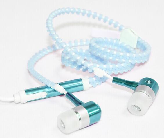 Wired earbuds Light Luminous Metal Zipper Earphone Glow In The Dark earbuds Hands Free Zipping earbuds Earhpones