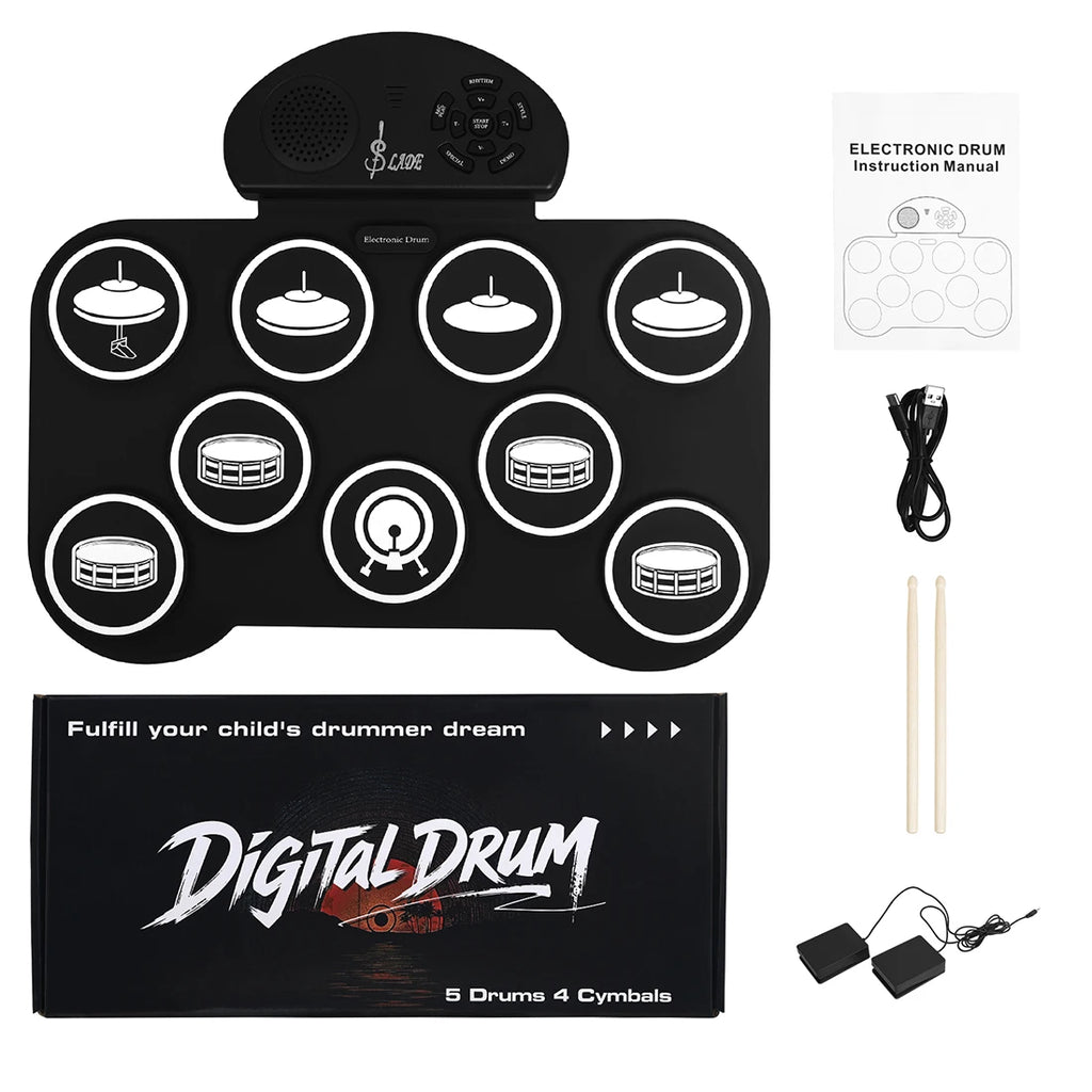 Foldable 9-Pad Electronic Drum Kit for Beginners