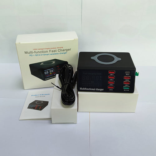 100W Multi-Port Fast Charging Station with Wireless Charging