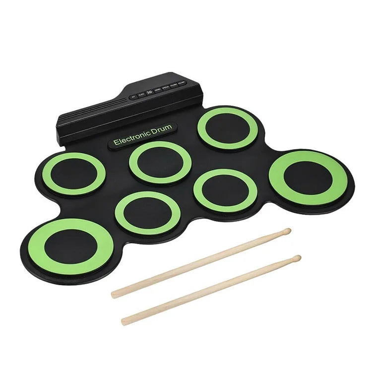Portable 7-Pad Roll-Up Electronic Drum Set with Headphone Output