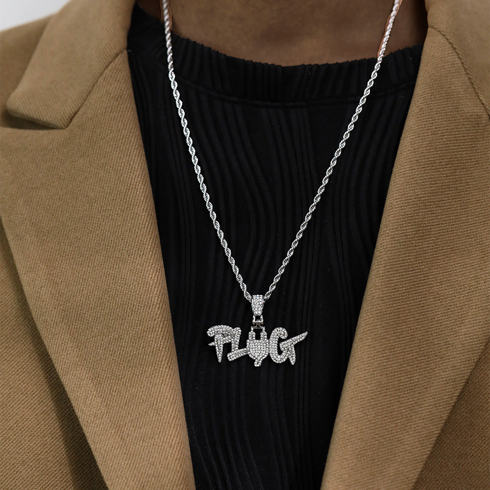 Personality Splicing Plug Alphanumeric Hip-Hop Full Diamond Pendant Plug Tide Brand All-Match Hip-Hop Pendant
