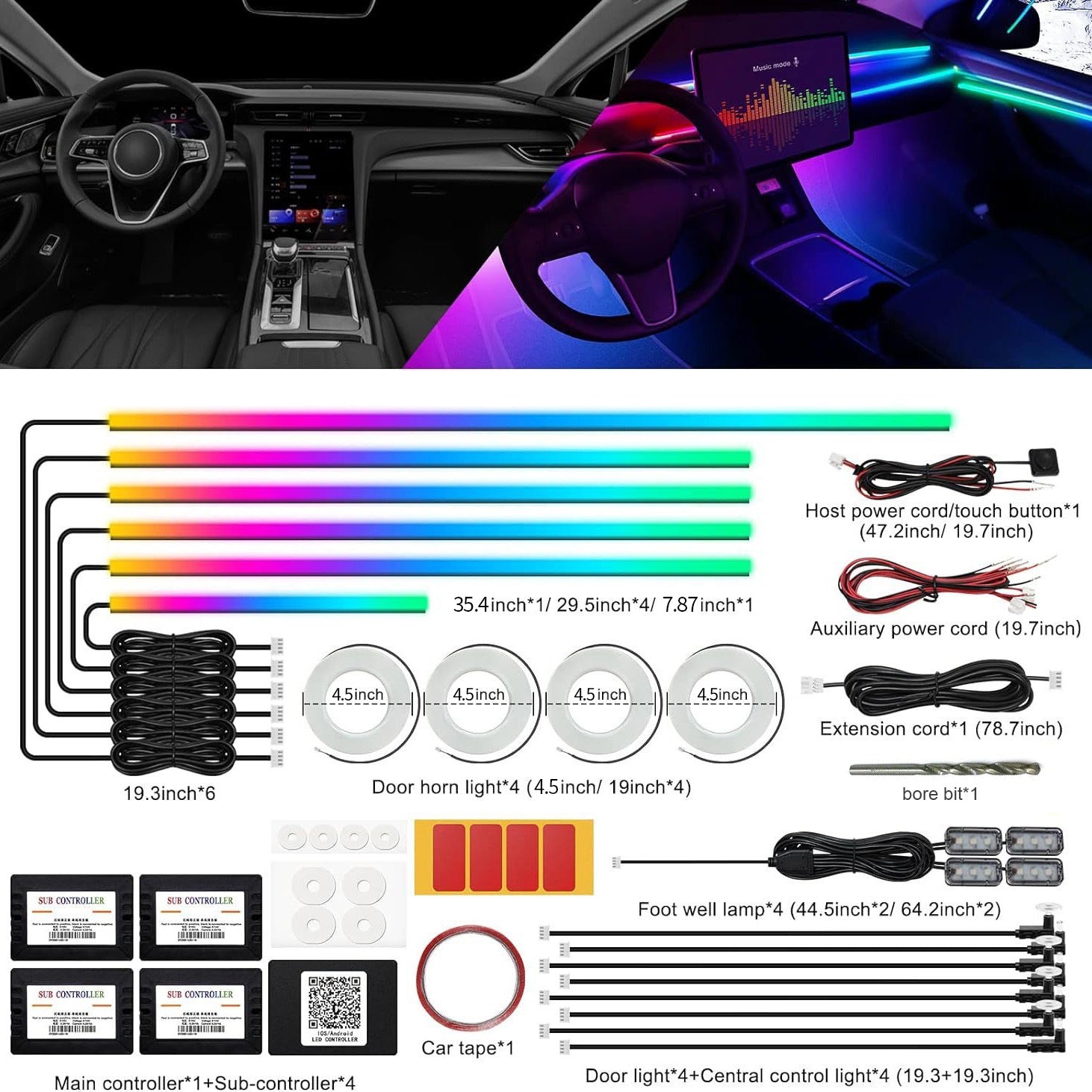 Suitable for 256 color dynamic light and shadow ambient lighting in cars universal car models with added welcome lights eprolo