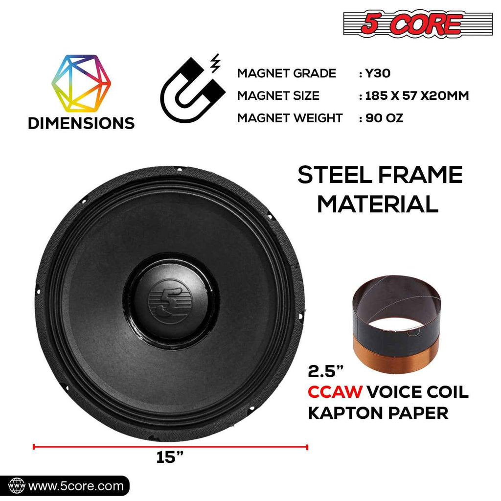 5Core 15 Inch Subwoofer Speaker 3500W Peak 8Ohm PA Replacemen DJ Sub