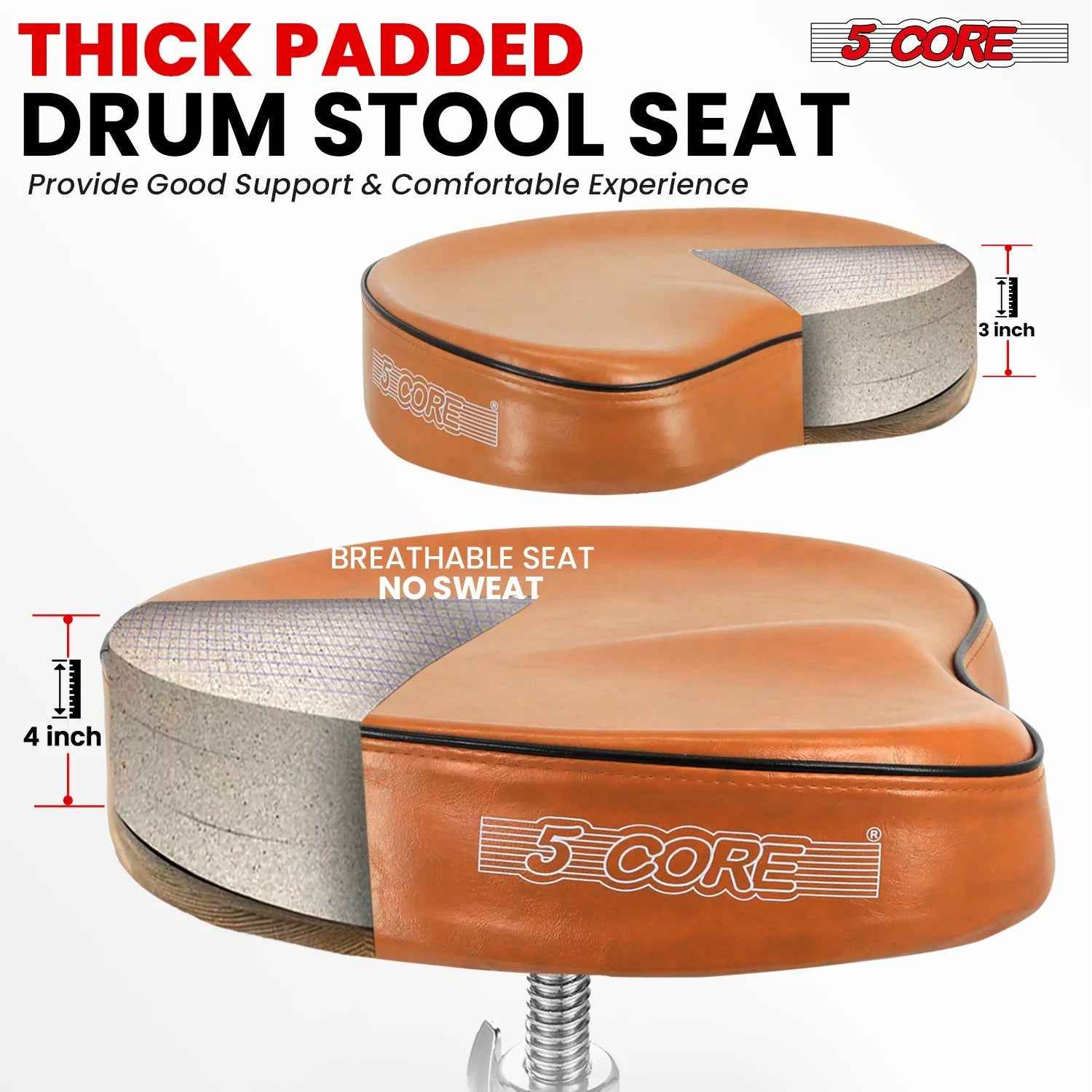 5Core Drum Throne Padded Guitar Stool Saddle Drummer Seat for Adults &