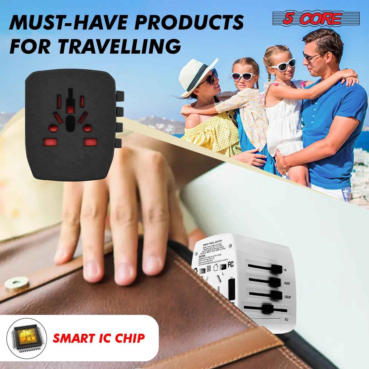 5Core Universal Travel Adapter International Power Adapters 3 Pack