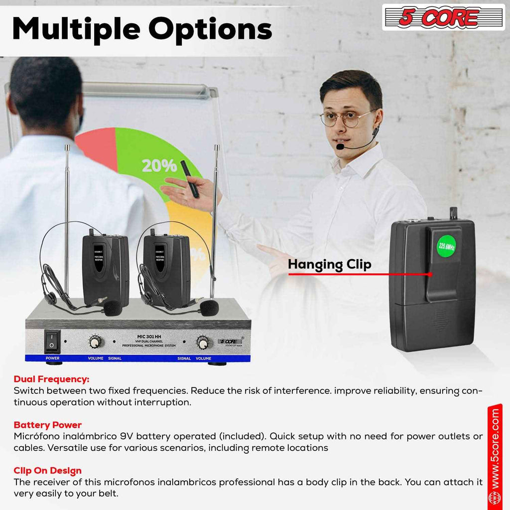 5Core Wireless Microphones w 2 Headset Portable Mini Microfono
