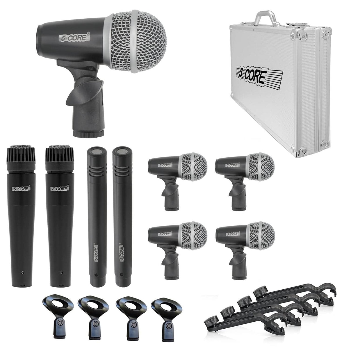 5Core Drum Mic Kit 9 Pcs Kick Basstom Snare Dynamic Mics Instrument Violet Rose
