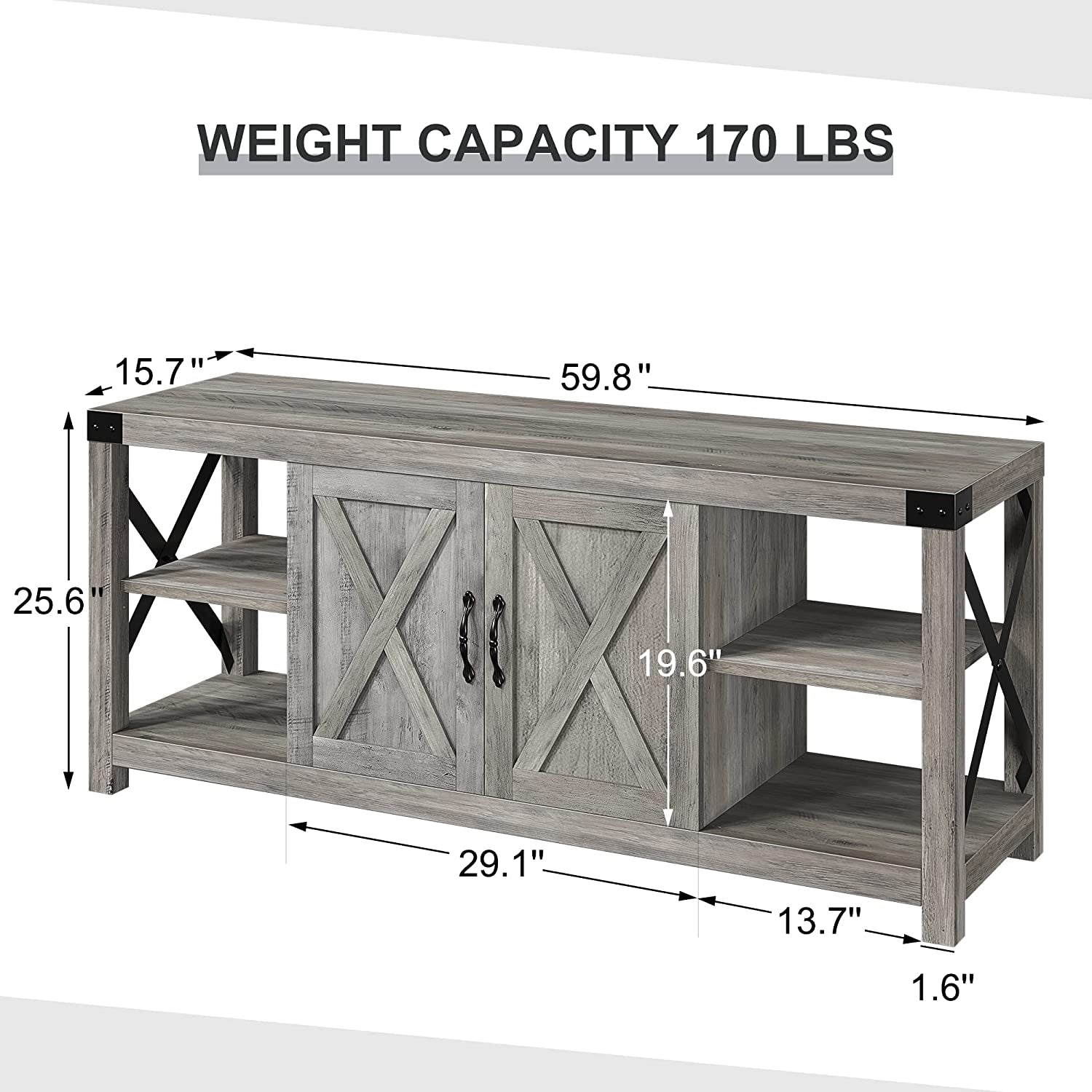 Grey Rustic Farmhouse TV Stand For 50 To 65 Inch TVs