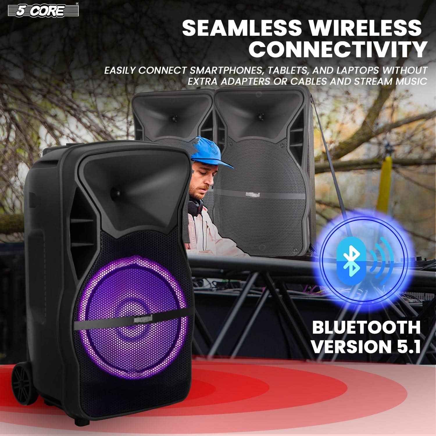 5Core 12 Inch PA Portable Bluetooth Party Speaker Karaoke Boombox + 2
