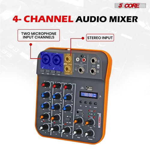 Audio Mixer 4 Channel DJ Equipment with Bluetooth USB Sound Board Violet Rose