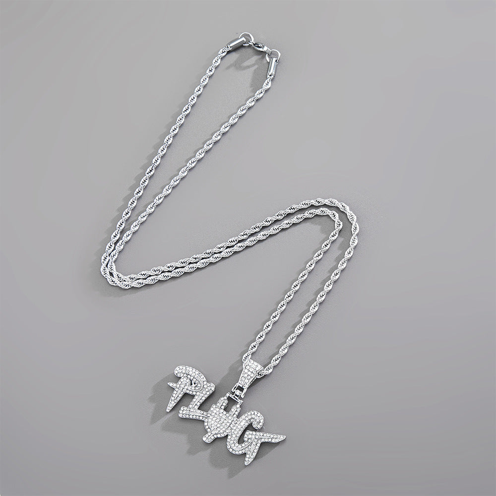 Personality Splicing Plug Alphanumeric Hip-Hop Full Diamond Pendant Plug Tide Brand All-Match Hip-Hop Pendant