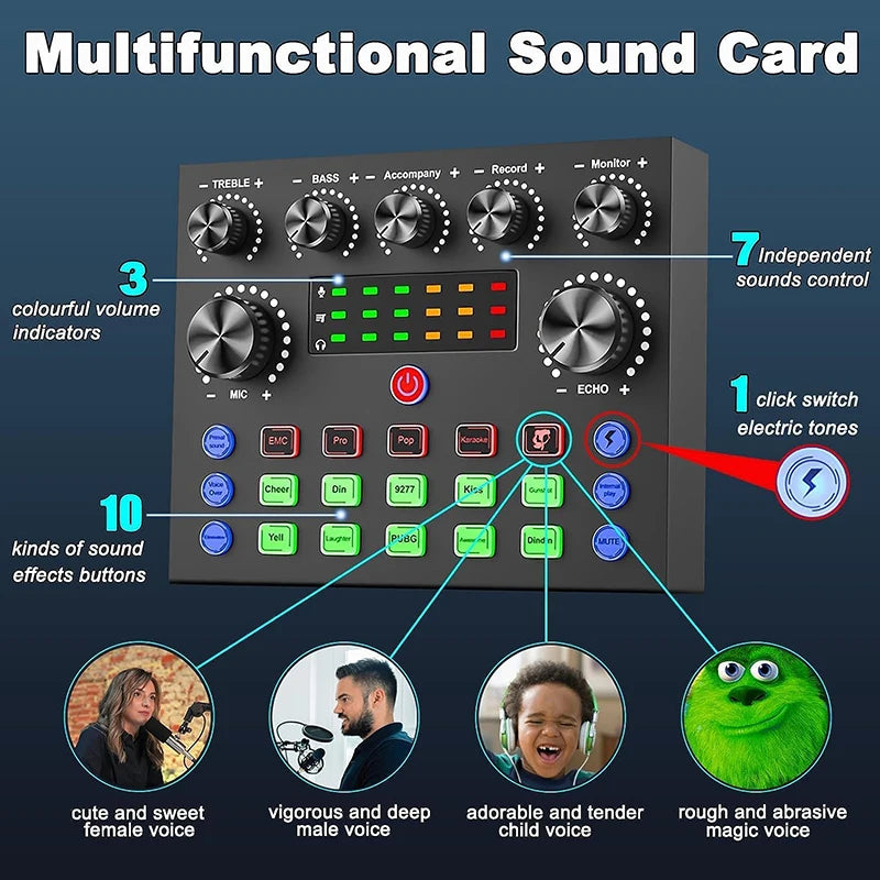 V8S Audio Mixer with Voice Changer for Podcast, Gaming & Karaoke