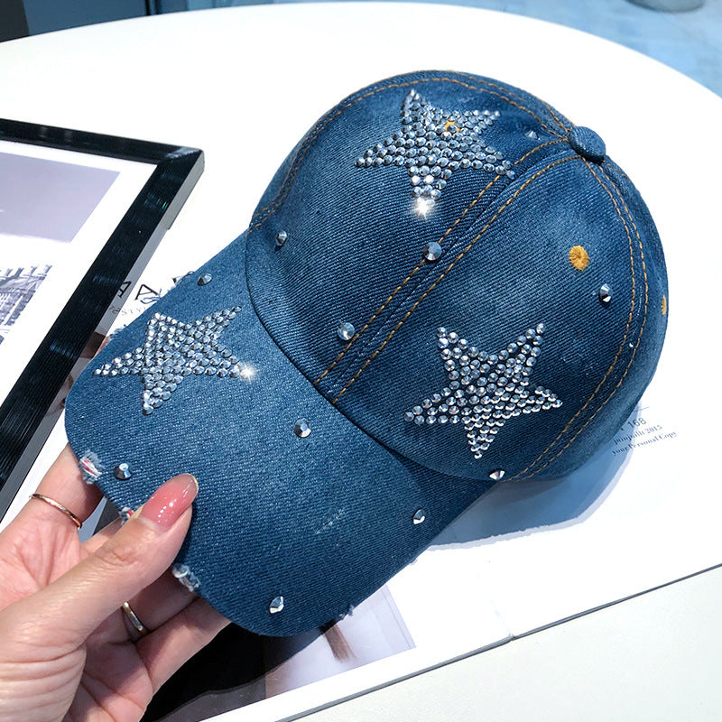 Cowboy Baseball Hat Female Ins Tide Ladies Fashion Sunscreen Rhinestone product photo